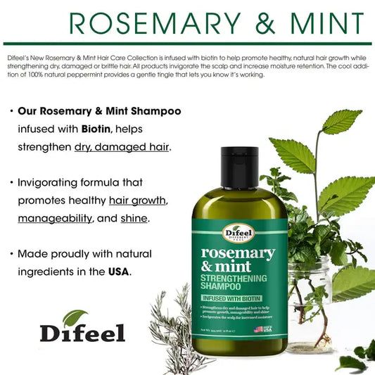 Difeel Rosemary & Mint Strengthening Shampoo 12 oz