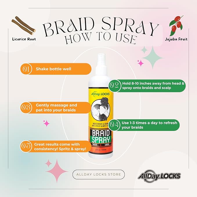 AllDay Locks Braid Spray - Anti-Itch Scalp Relief & Shine Conditioning Mist 12 oz