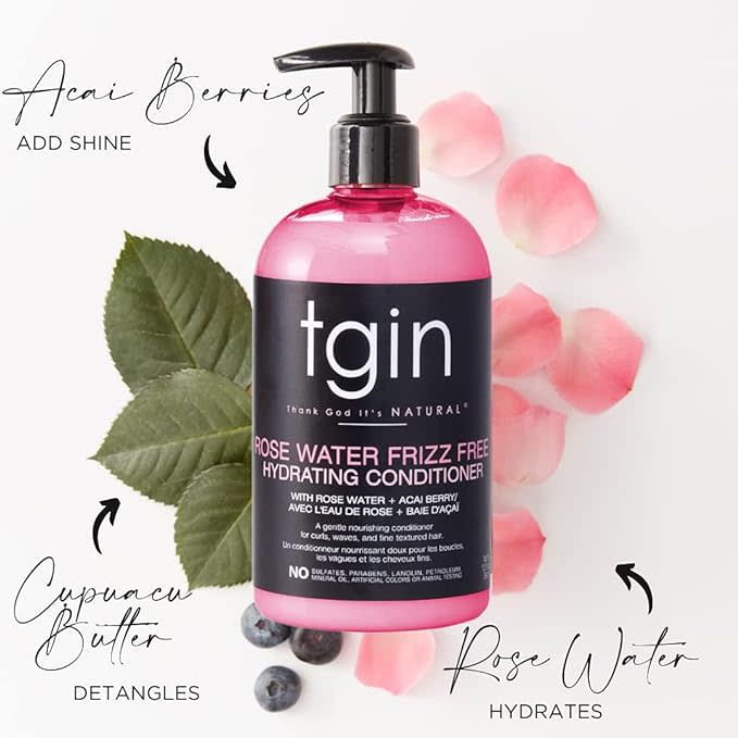 tgin Rosewater Sulfate-Free Hydrating Conditioner - Lightweight Frizz Control for Curls 13 oz