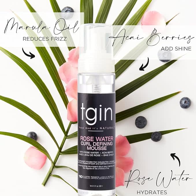 tgin Rosewater Curl Defining Mousse - Volumizing Frizz-Free Styling Foam for Curls