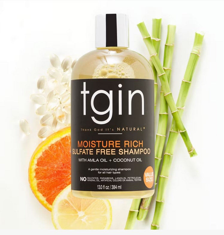 tgin Moisture Rich Sulfate-Free Shampoo - Hydrating Non-Stripping Cleanser for Curls 13 oz