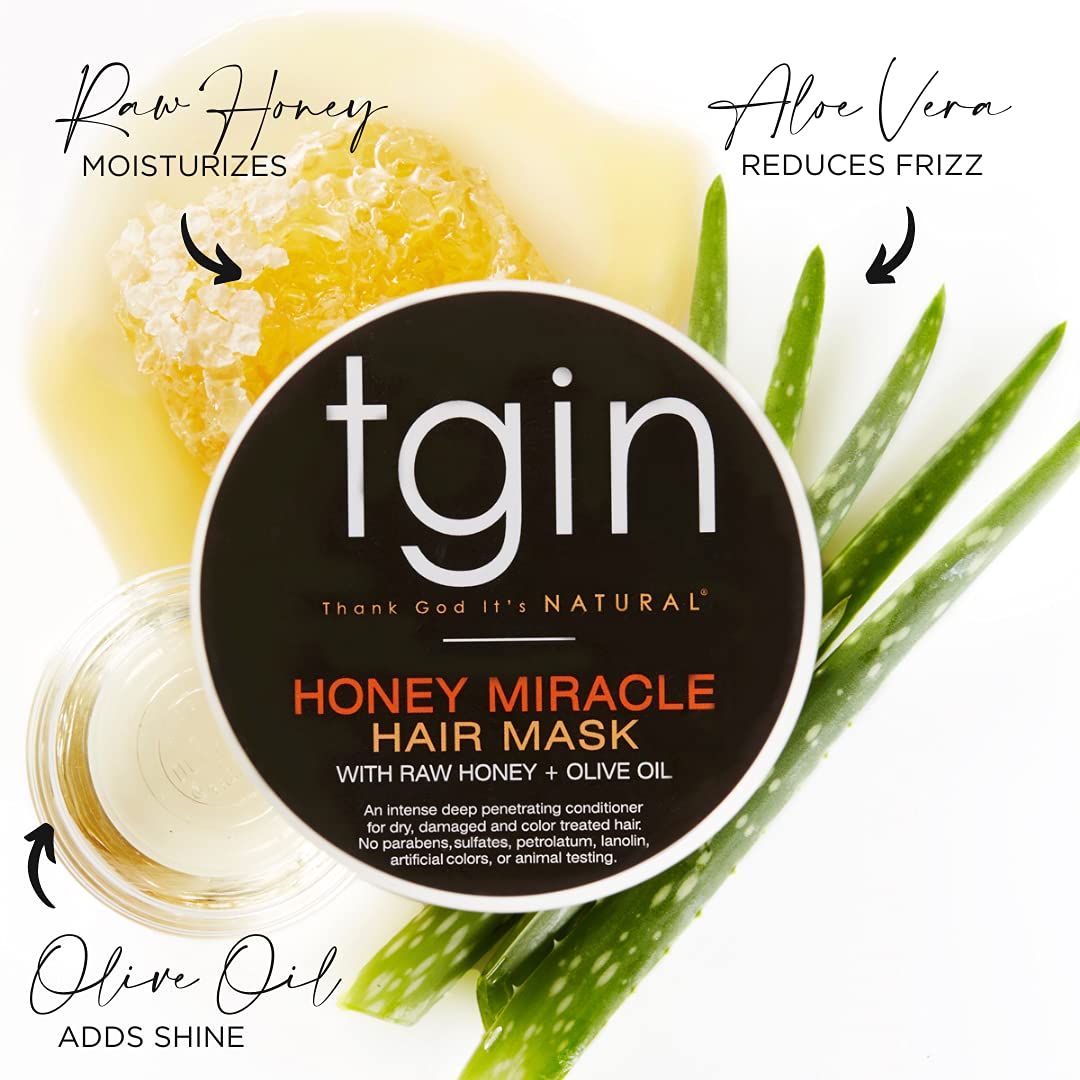 tgin Honey Miracle Hair Mask - Deep Conditioner & Hydrating Repair Treatment for Curls 12 oz