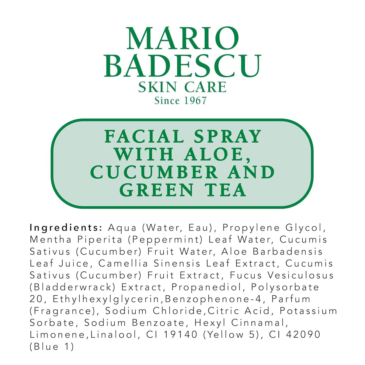Facial Spray With Aloe, Cucumber and Green Tea 6 oz Green