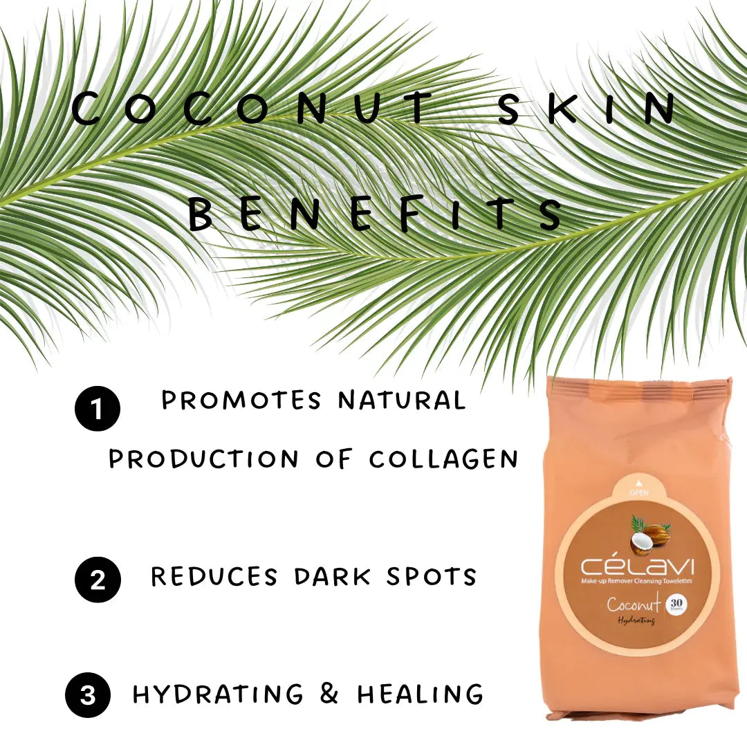 Celavi Coconut Oil Makeup Remover Cleansing Towelettes MT015, Deeply Hydrating Waterproof Facial Wipes for Dry Skin