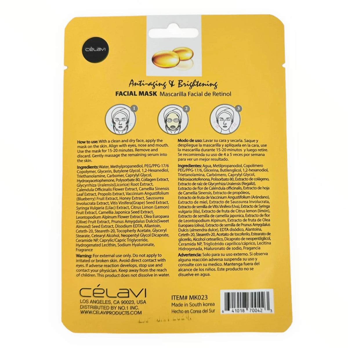 Celavi Retinol Facial Sheet Mask Single MK023, Wrinkle Repair & Rejuvenating Anti-Aging Face Mask