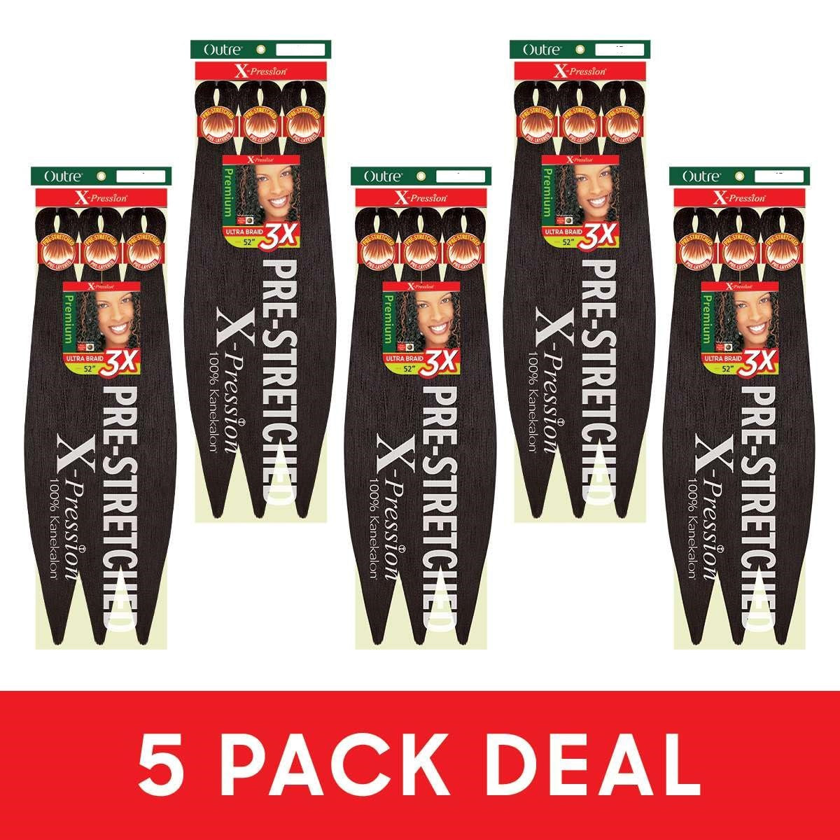 5 Pack X-Pression 52" 2 Pre-Stretched Braids 3X