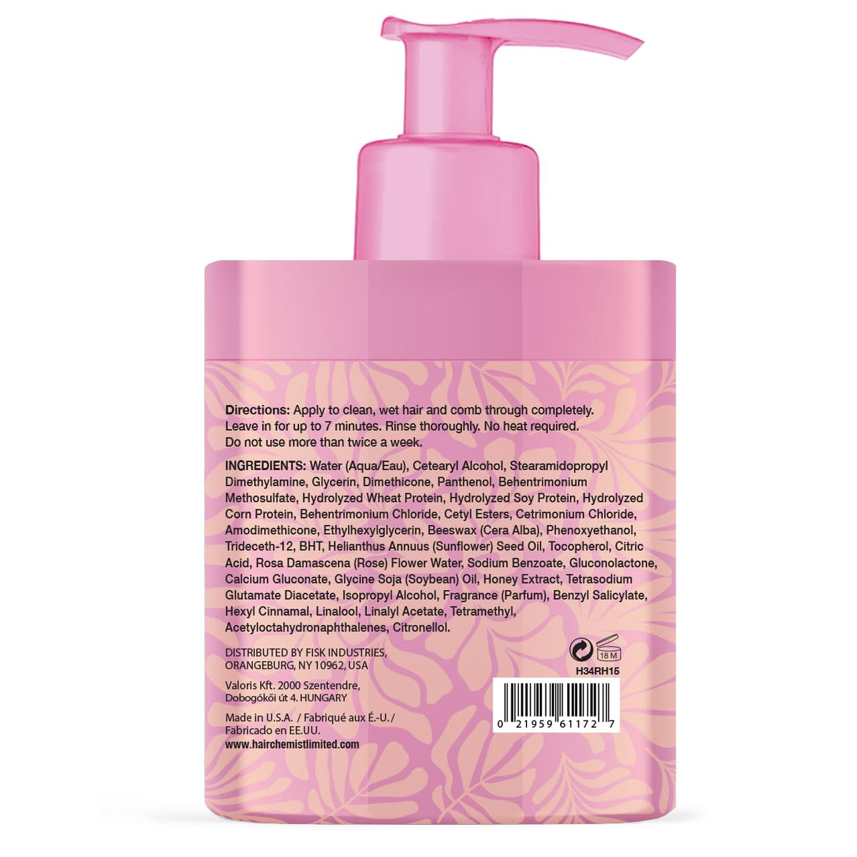 Hair Chemist Rose & Honey Hair Mask, Deep Conditioning Treatment, 15oz