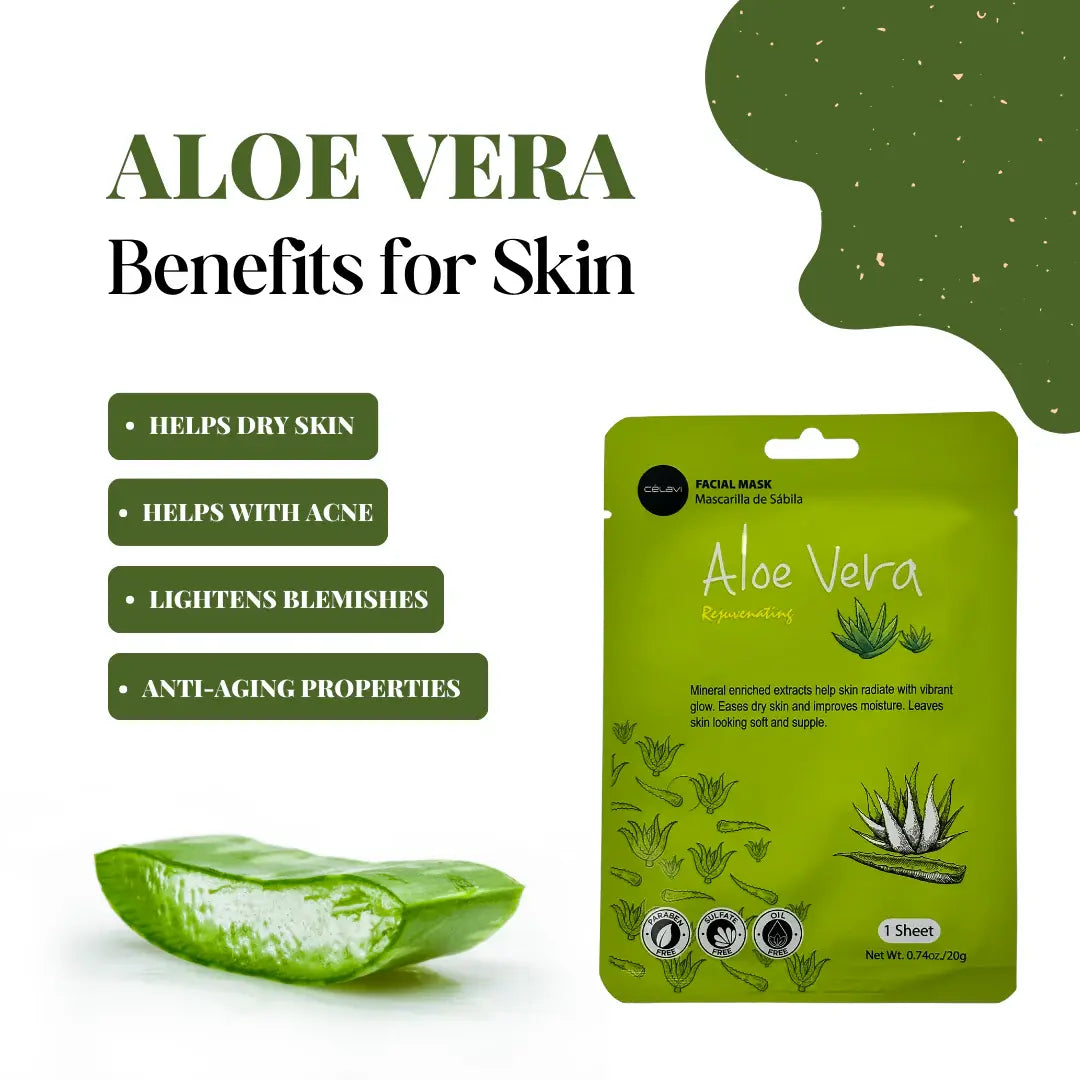 Celavi Aloe Vera Facial Sheet Mask Single MK014, Ultra Soothing & Calming Daily Hydration Mask