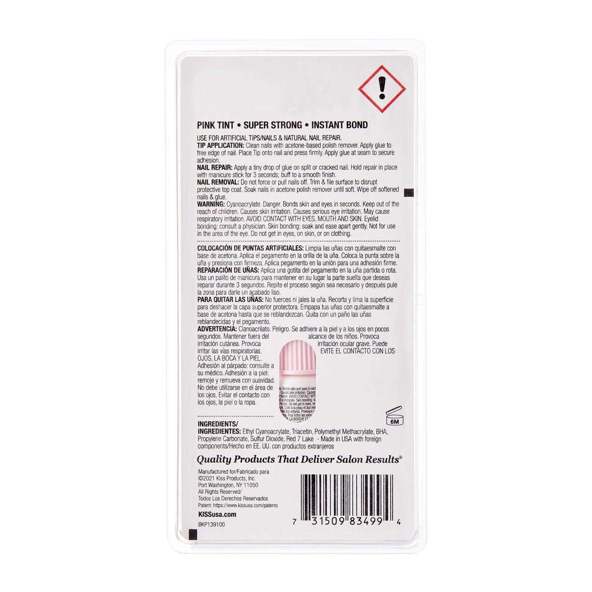 KISS Powerflex Pink Nail Glue, Bubble-Free Healthy Tint Tinted Instant False Nail Adhesive - #BKP139