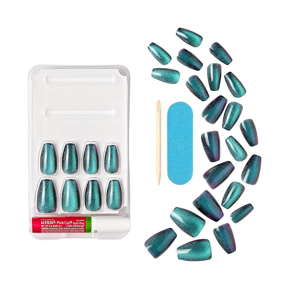 KISS Gel Fantasy Magnetic Press-On Nails, Velvety Multi-Dimensional 28-Count Glue-On Kit
