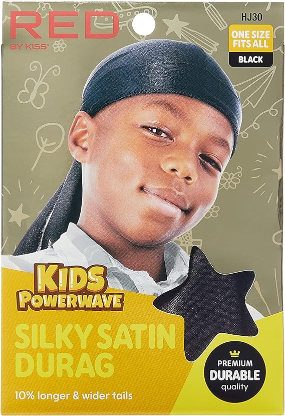 Red by Kiss Kids Sating Durags Powerwave Kids Durags Long Tail and Wide Strap Headwraps Beanies