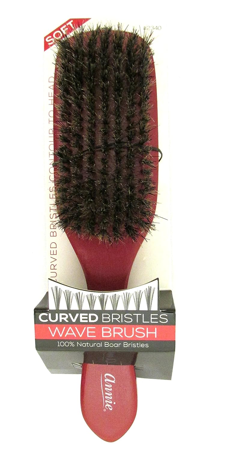 ANNIE Soft Wave Curved Bristle Brush 100% Pure Boar Bristles #2340