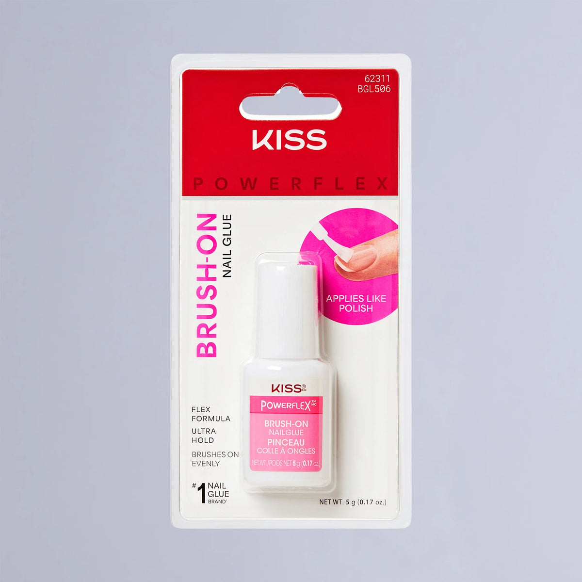 KISS Powerflex Brush-On Nail Glue, Professional Clear Instant False Nail Adhesive - BGL506