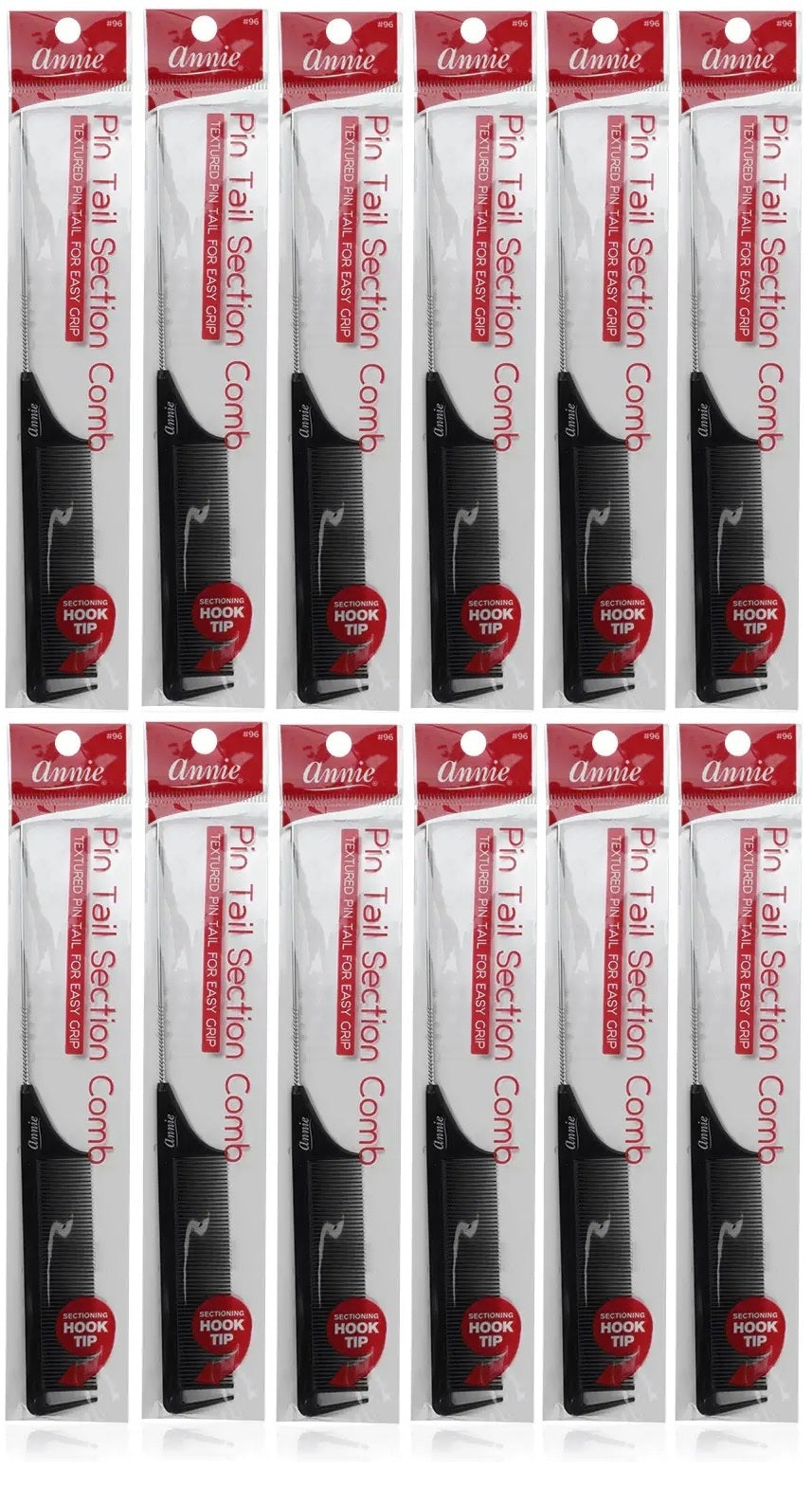 12 PACK PIN TAIL COMB WITH TEXTURED GRIP #96