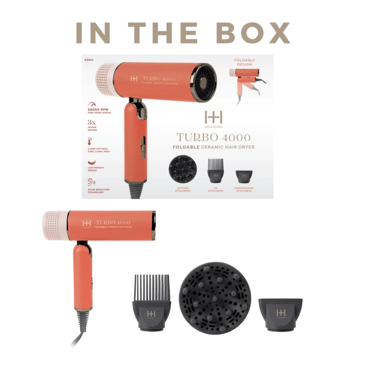 Hot & Hotter Ceramic Turbo 4000 Foldable Hair Dryer Orange 5924