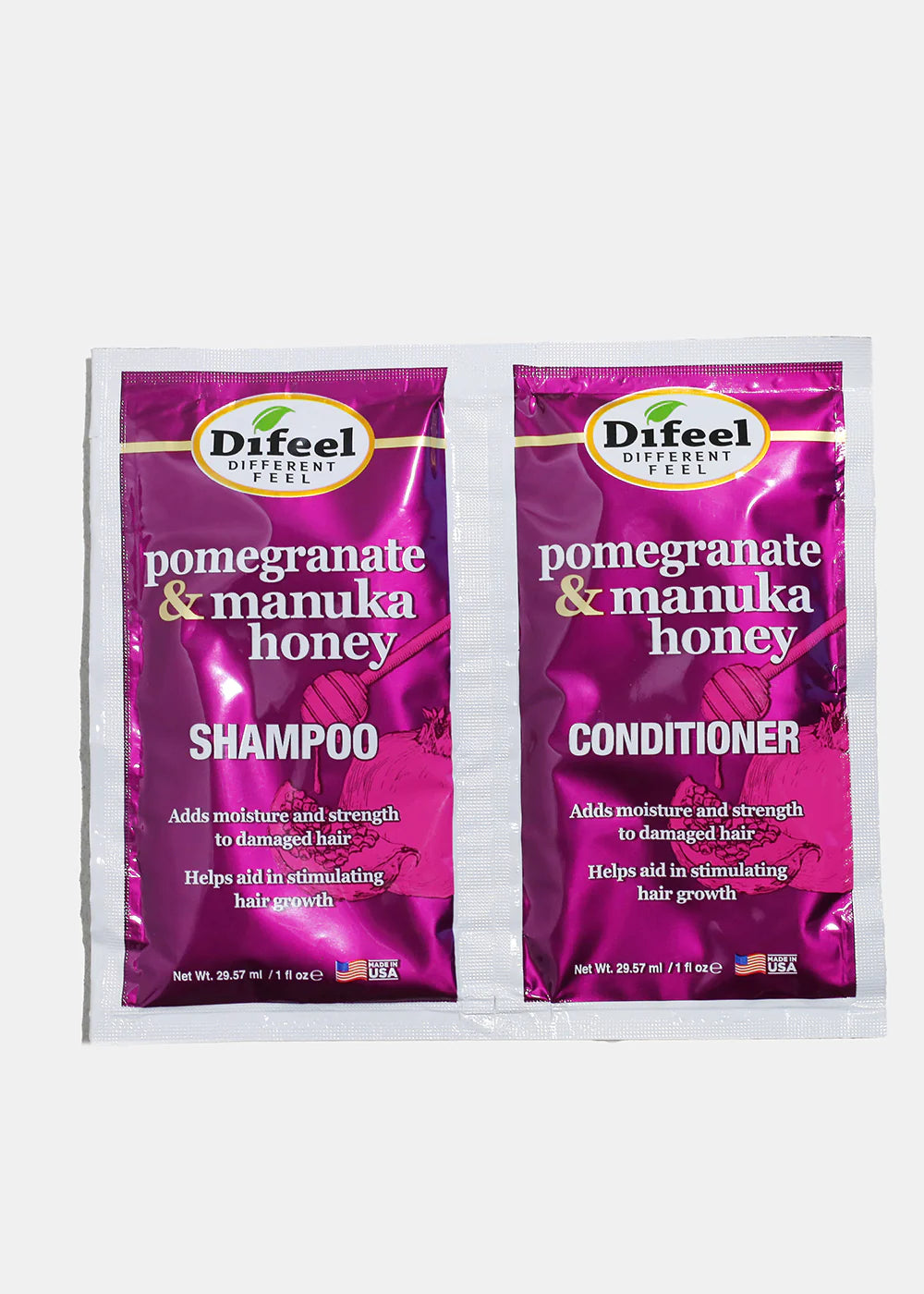 Difeel Pomegranate & Manuka Honey Shampoo and Conditioner Dual Packet, Travel Size Single Pack