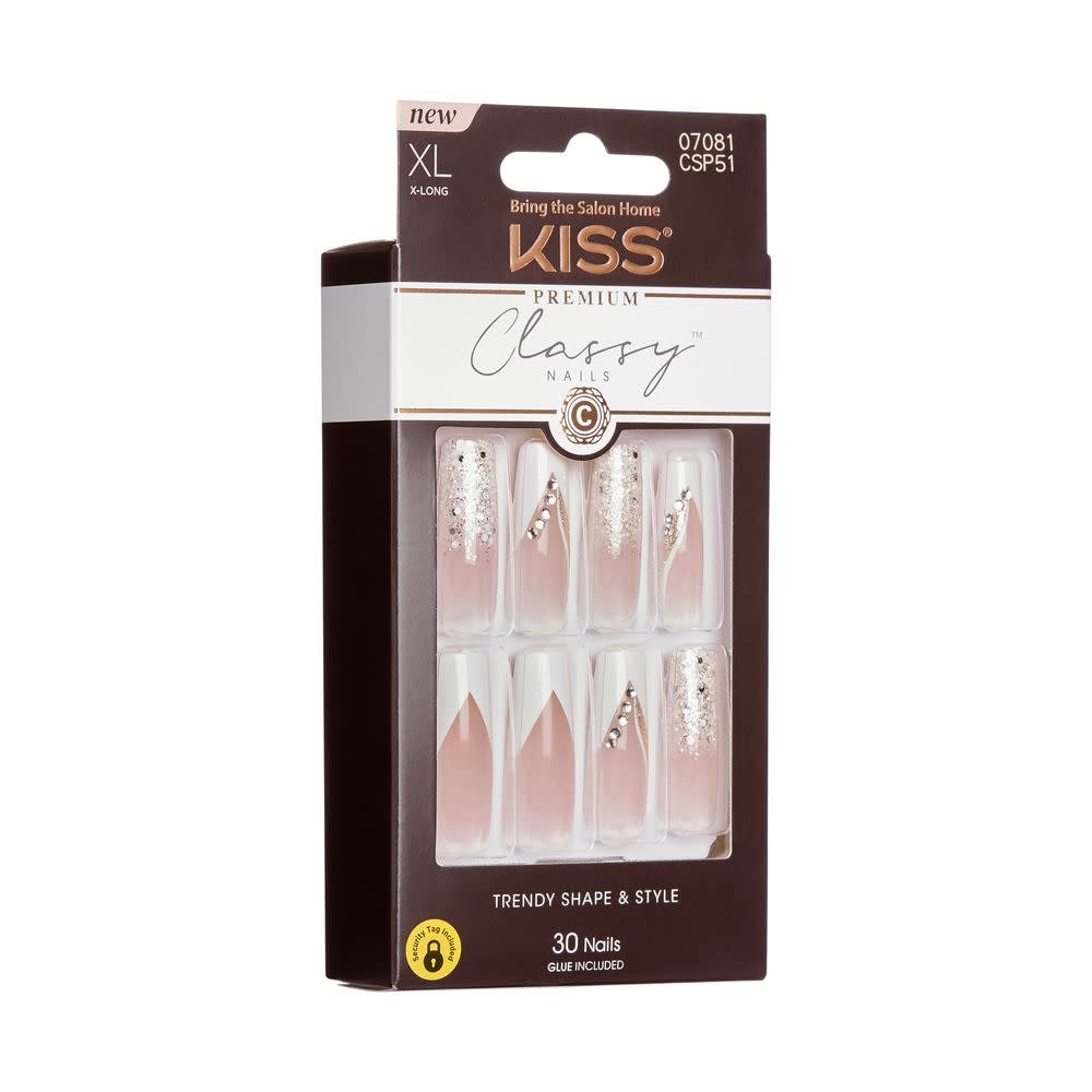 KISS Classy Premium Press-On Nails Mi Bonita - Extra Long Length French Tip 28-Count Glue-On Kit CSP51