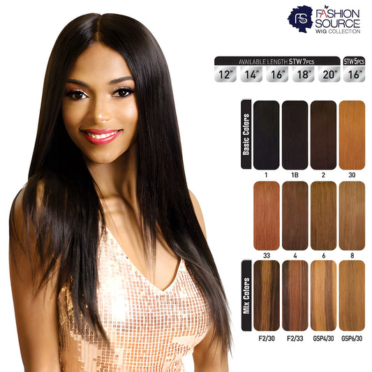 Fashion Source 7 Piece 14" Clip-On Human Hair Extensions STW
