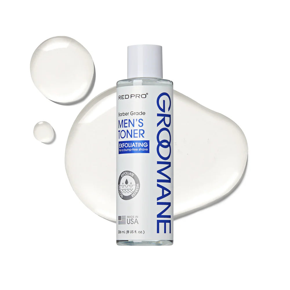 Groomane Men's Exfoliating Toner 236ml, Deep Cleansing & Smoothing Facial Skin Toner