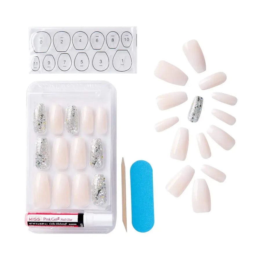 KISS Gel Fantasy Friends Design Press-On Nails, Ultra-Glossy Full Cover 28-Count Glue-On Kit - KGND107S