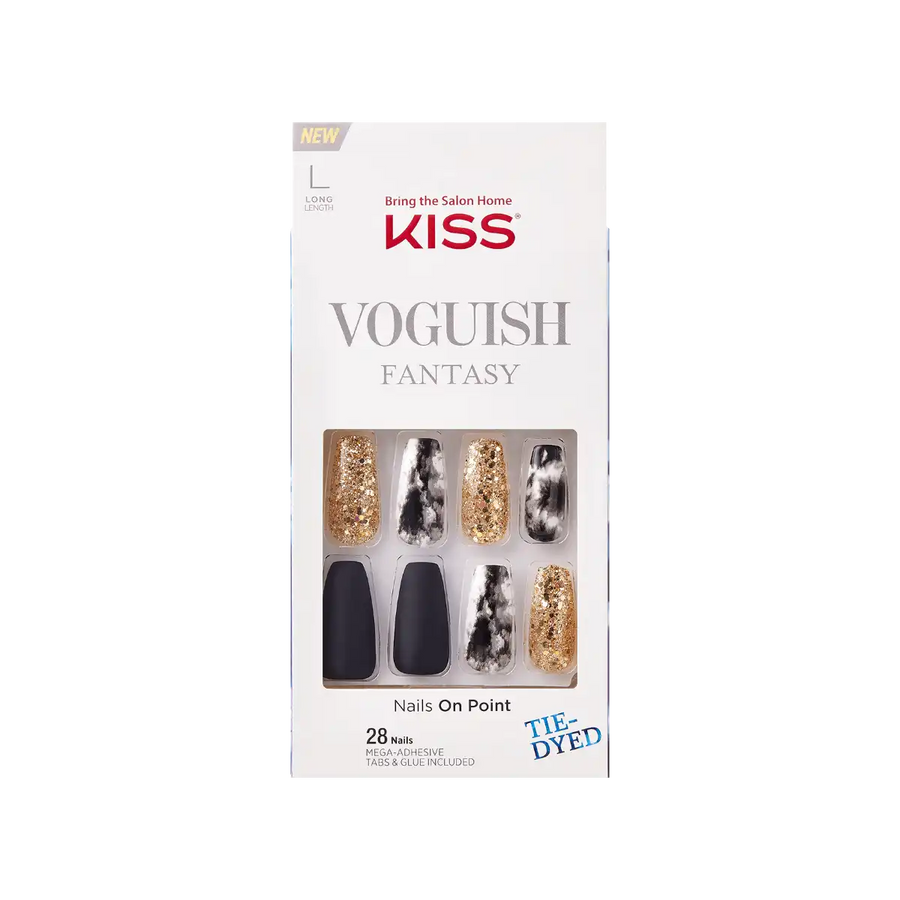 KISS Voguish Fantasy New York Press-On Nails, City Graphic Design Medium Squoval 28-Count Glue-On Kit - KVF01