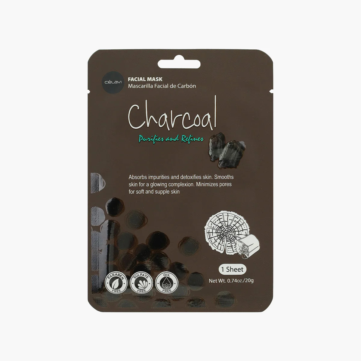 Celavi Charcoal Facial Sheet Mask Single MK011, Deep Pore Cleansing & Detoxifying Blemish Care