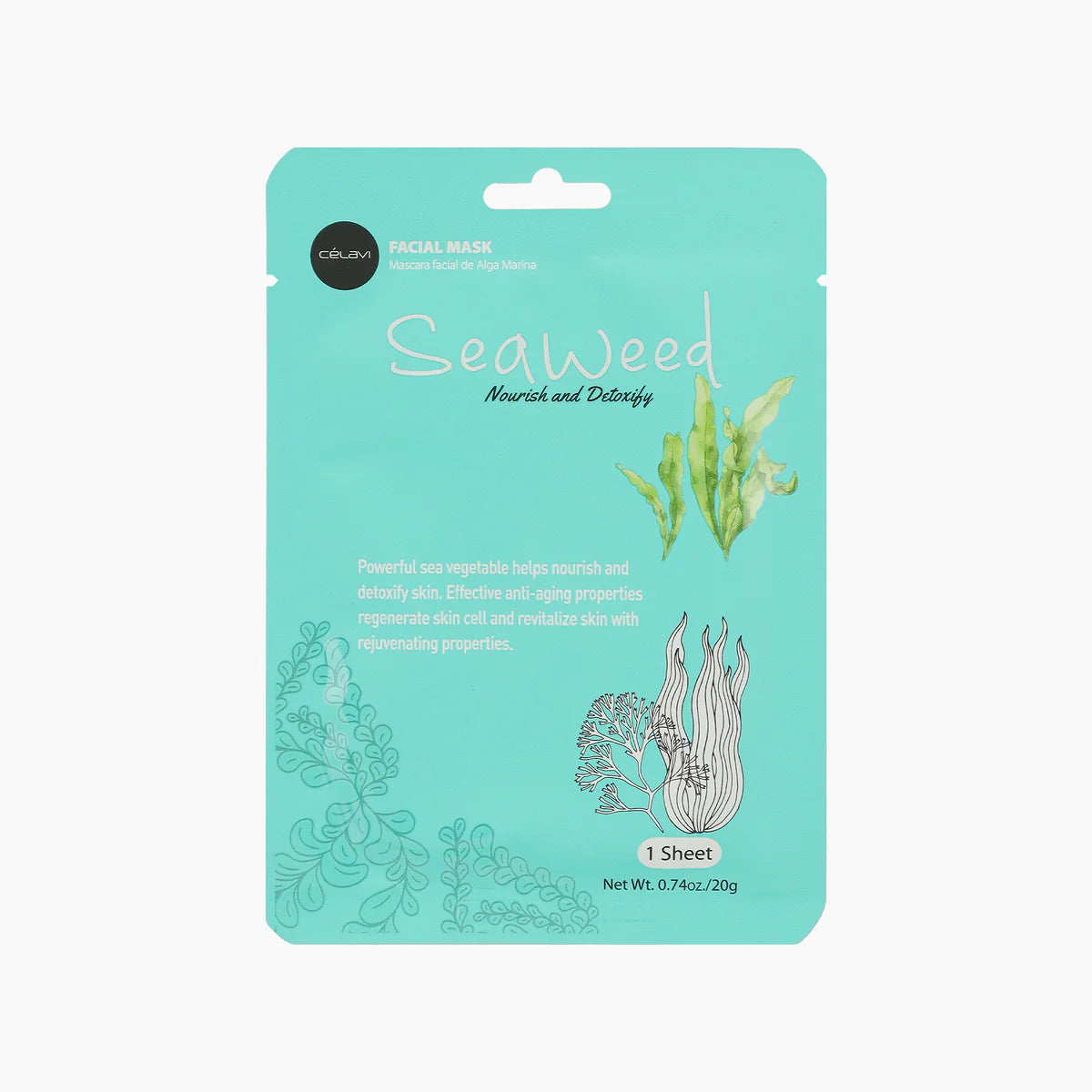 Celavi Seaweed Facial Sheet Mask Single MK018, Purifying & Mineral-Rich Revitalizing Face Mask
