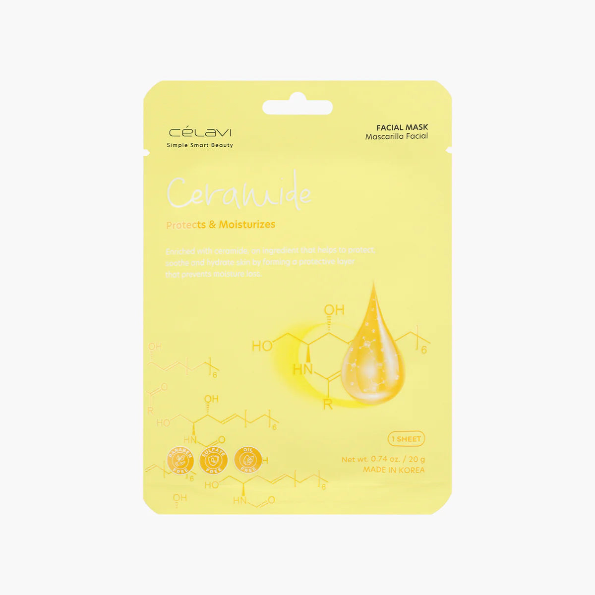 Celavi Ceramide Facial Sheet Mask Single MK030, Barrier Repair & Deep Hydration Skin Treatment