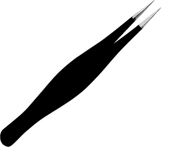 Absolute NTCN12B Point Tweezer Black, Professional High-Precision Stainless Steel Eyelash & Splinter Tweezers