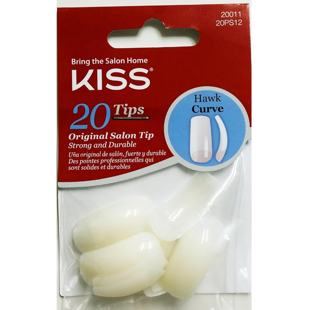 KISS Professional Hawk Curve Curved False Nail Tips, Blank Acrylic Salon Extension Tips 20-Count
