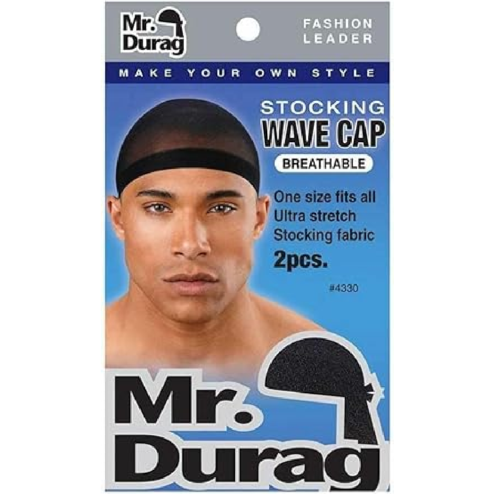 Mr. Durag #4330 Breathable Stocking Wave Cap Black 2 pcs