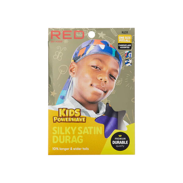 Red by Kiss Kids Sating Durags Powerwave Kids Durags Long Tail and Wide Strap Headwraps Beanies