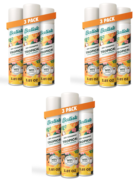 9 PACK BATISTE DRY SHAMPOO TROPICAL EXOTIC COCONUT 3.81OZ