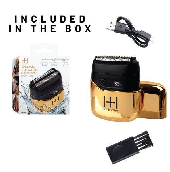 Hot & Hotter Dual Blade Mini Shaver, Cordless Pocket Electric Razor & Travel Beard Trimmer, Gold