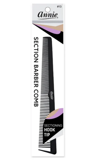 Annie Professional Section Barber Comb with Hook Tip, Precision Hair Parting Tool, Black - #13