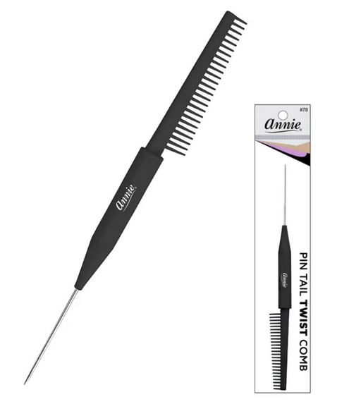 Annie Professional Pin Tail Twist Comb, Fine-Tooth Hair Parting & Weaving Tool, Black - #78
