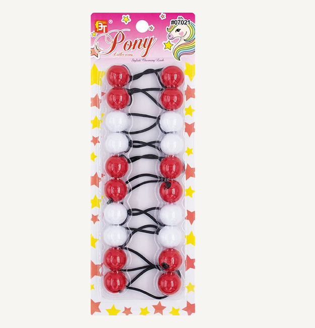 Beauty Town 20mm Kids Ponytail Holders - Red & White Elastic Hair Ties 07021
