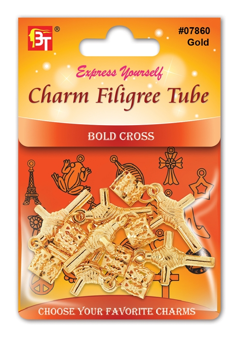 Beauty Town Gold Charm Filigree Tube
