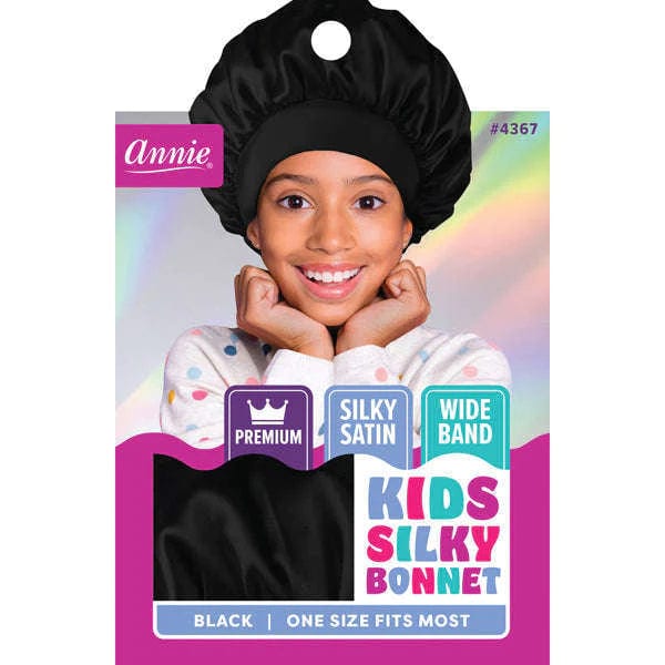 Annie #4367 Premium Kids Silky Wide Edge Dual Layer Bonnet Asst Black
