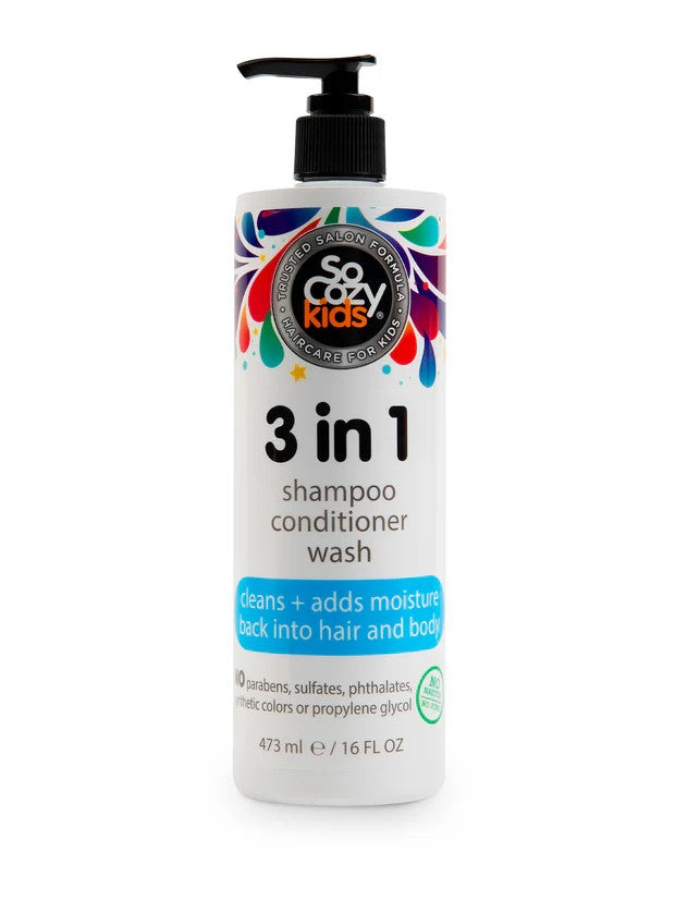 SoCozy Kids 3-in-1 Shampoo Conditioner & Body Wash - Gentle Tear-Free Cleanser 10.5 oz