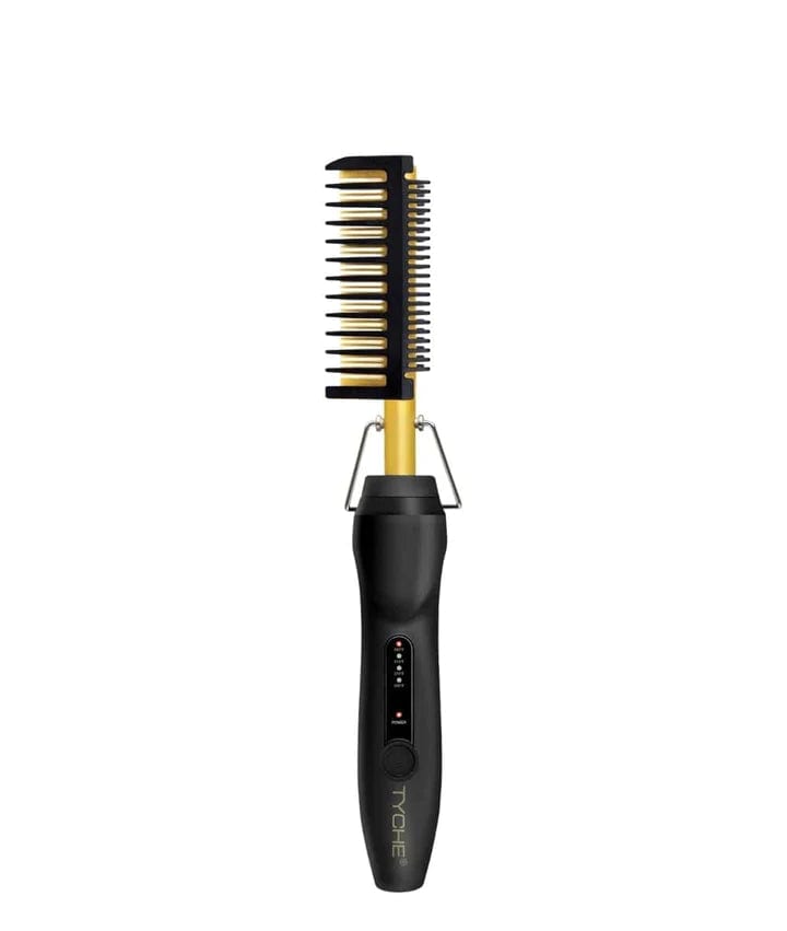 Tyche Silky Pressed Comb (HZPC04) - Gold Ceramic Electric Hot Comb with 450°F Heat & Anti-Scald Guards