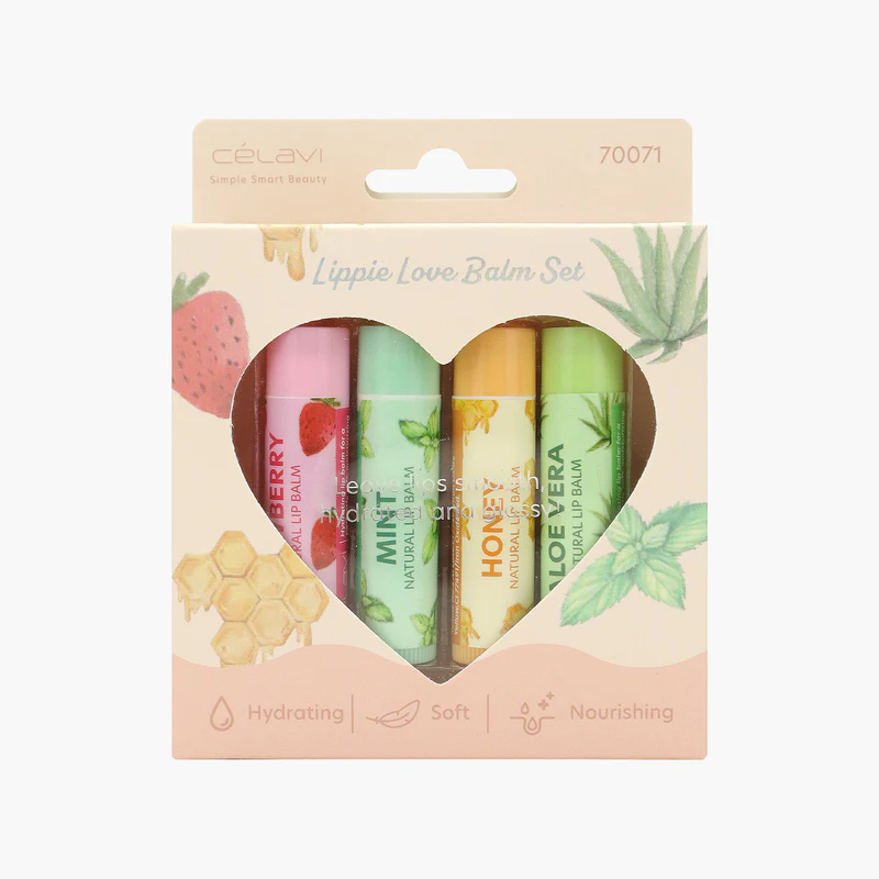 Celavi Moisturizing Lip Balm 4-Piece Set 70071, Hydrating & Nourishing Lip Treatment for Dry Chapped Lips