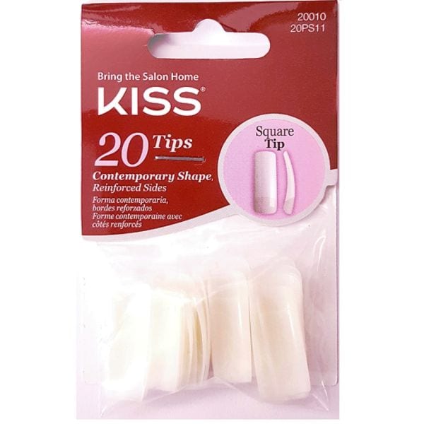 KISS Professional Active Square False Nail Tips, Full Cover Blank Acrylic Extension Manicure Set 20-Count - 20PS11