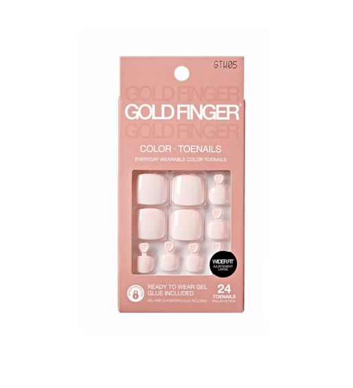 GoldFinger Color Wider Fit Press-On Toenails, Wide Nail Bed Full Cover Pedicure Kit