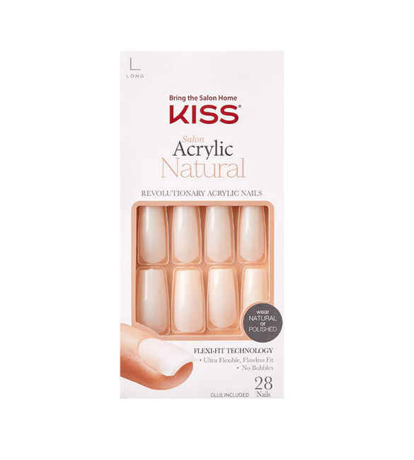 KISS Salon Acrylic Natural Press-On Nails, Bare Blank Canvas Custom Paintable 28-Count Glue-On Kit