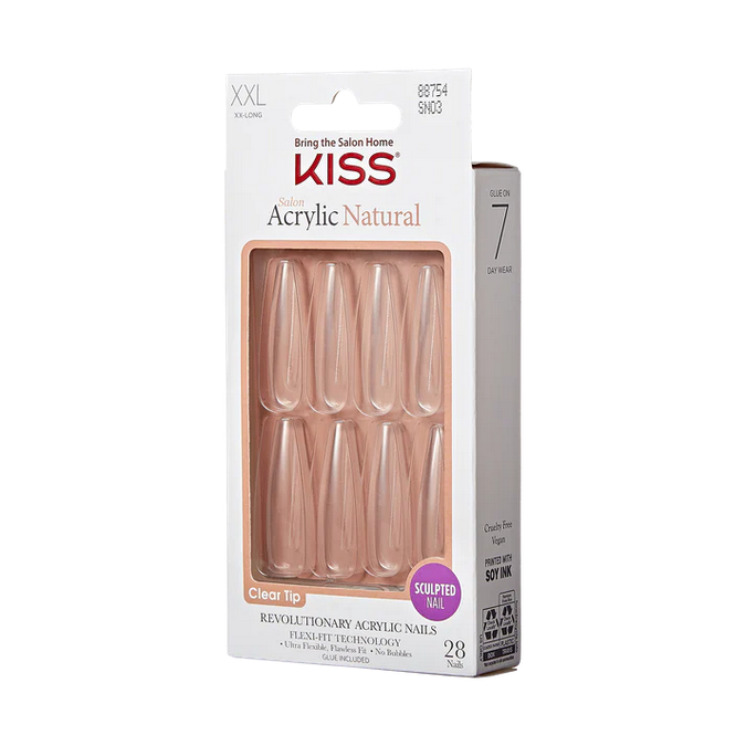 KISS Salon Acrylic Natural Press-On Nails, Bare Blank Canvas Custom Paintable 28-Count Glue-On Kit