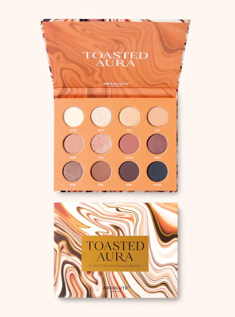 Absolute New York Toasted Aura 12-Color Eyeshadow Palette, Warm Neutral Matte & Shimmer Shadows - MESP05