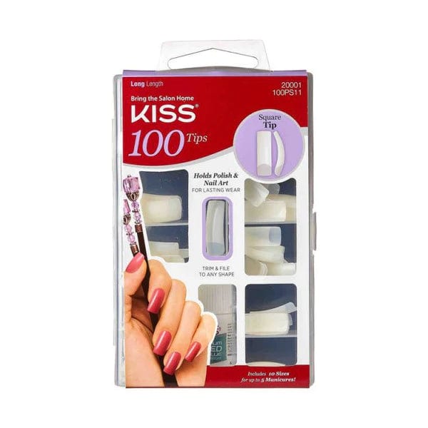 KISS Professional Active Square False Nail Tips, Full Cover Blank Acrylic Extension Manicure Set 100-Count - 100PS11
