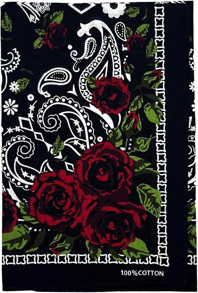 Bandana Red Rose with Black Edge (1DZ)