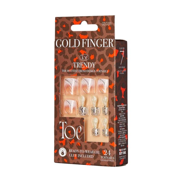 GoldFinger Trendy Press-On Toenails Perfect Match, Fashion Pattern Accent Full Cover Pedicure Kit - #GDT01